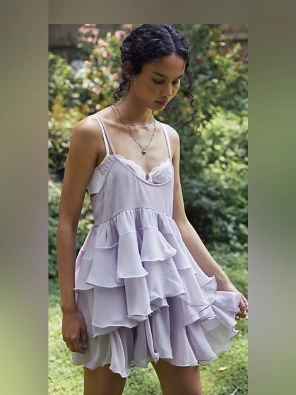 Free People Runaway Rockstar Ruffle Mini Slip Dusk Breeze NWOT Size M